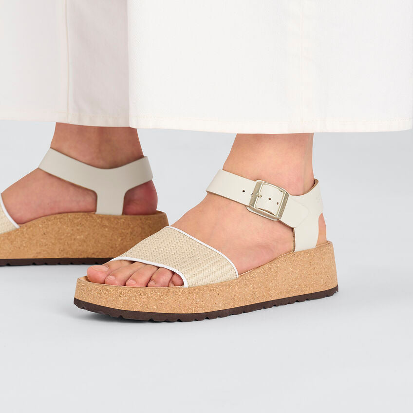 Birkenstock Glenda Raffia Leather Sandals White (Medium/Narrow