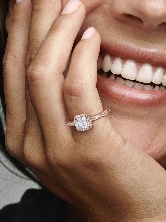 Square Sparkle Halo Ring