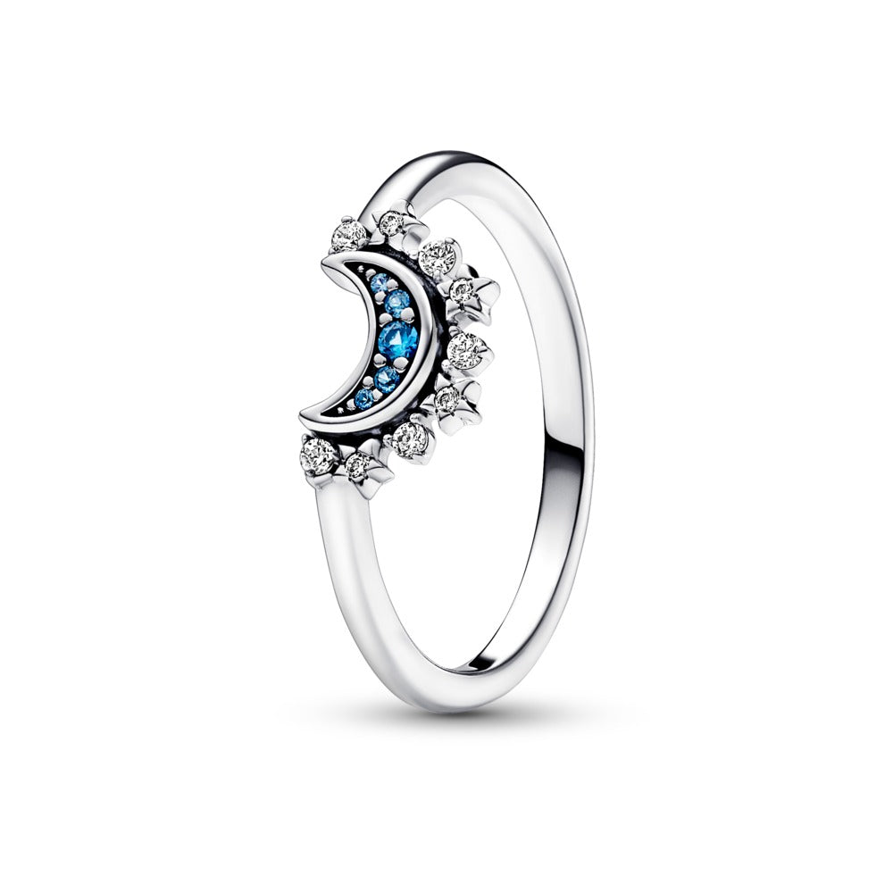 Celestial moon sterling silver ring