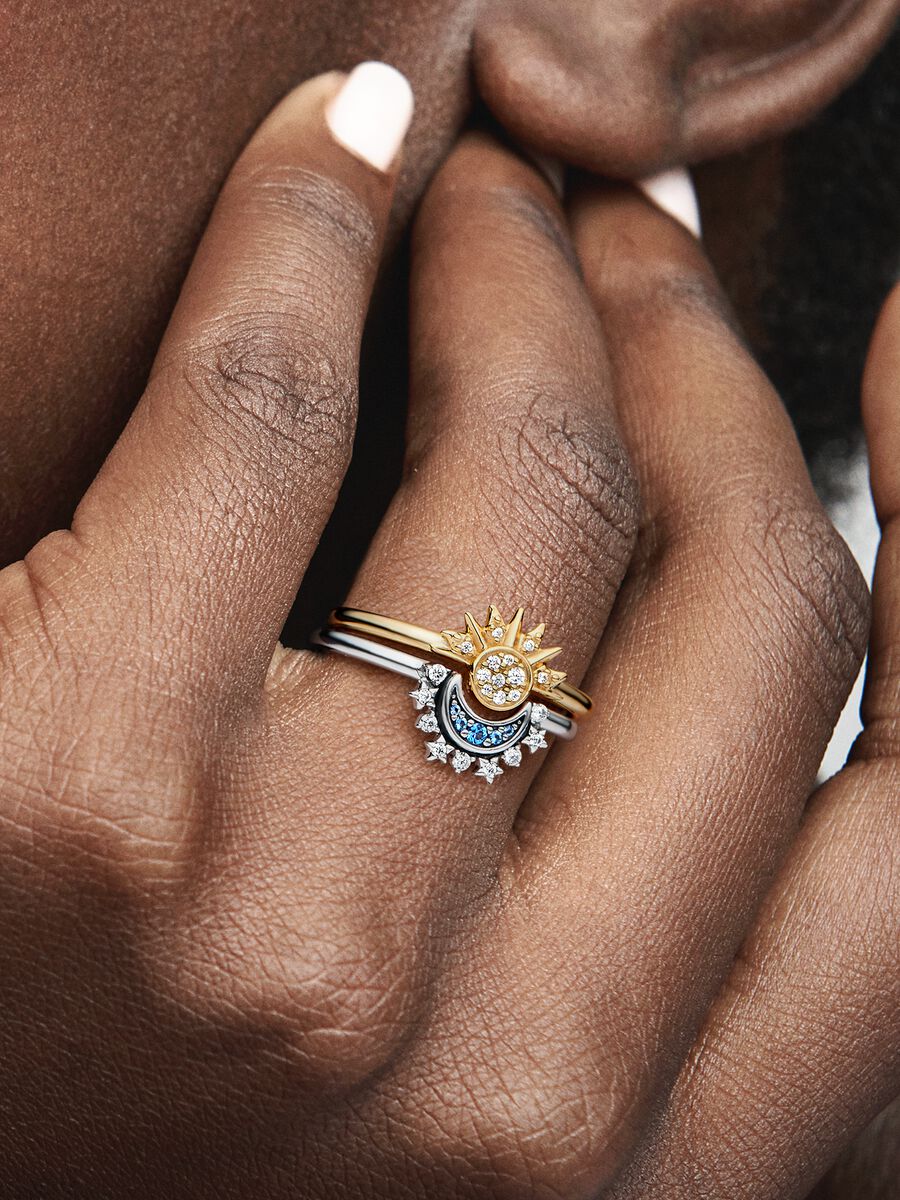 Celestial moon sterling silver ring