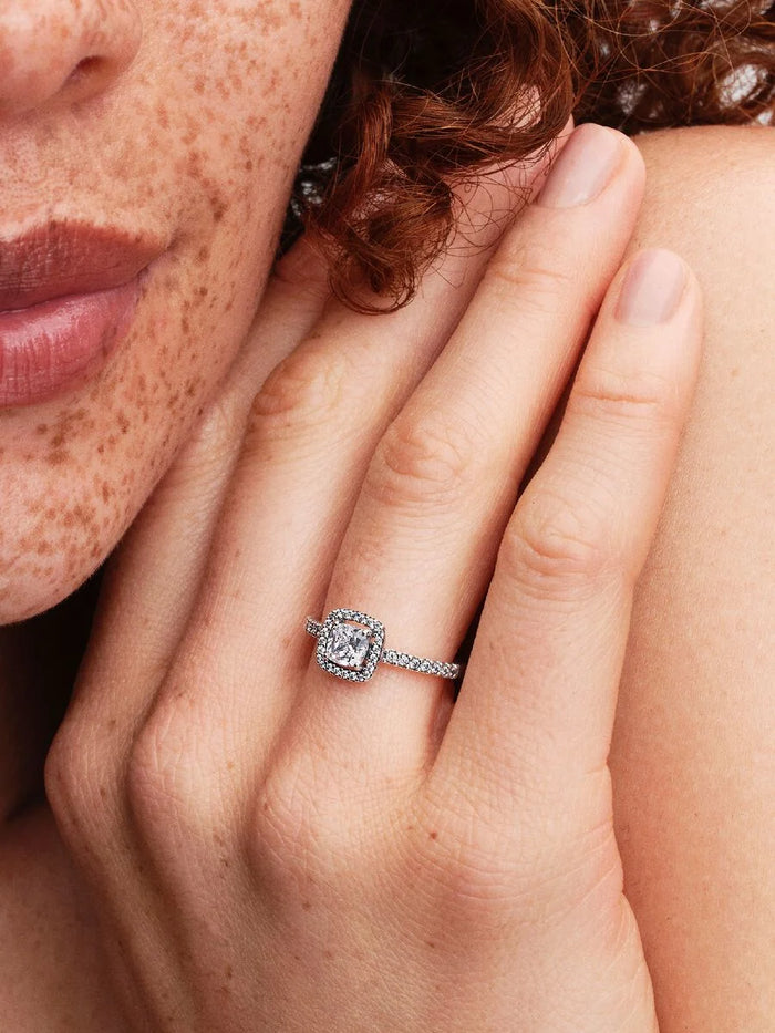 Sparkling Square Halo Ring