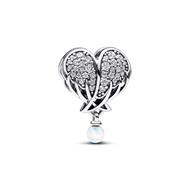 Angel wing heart sterling silver charm with c