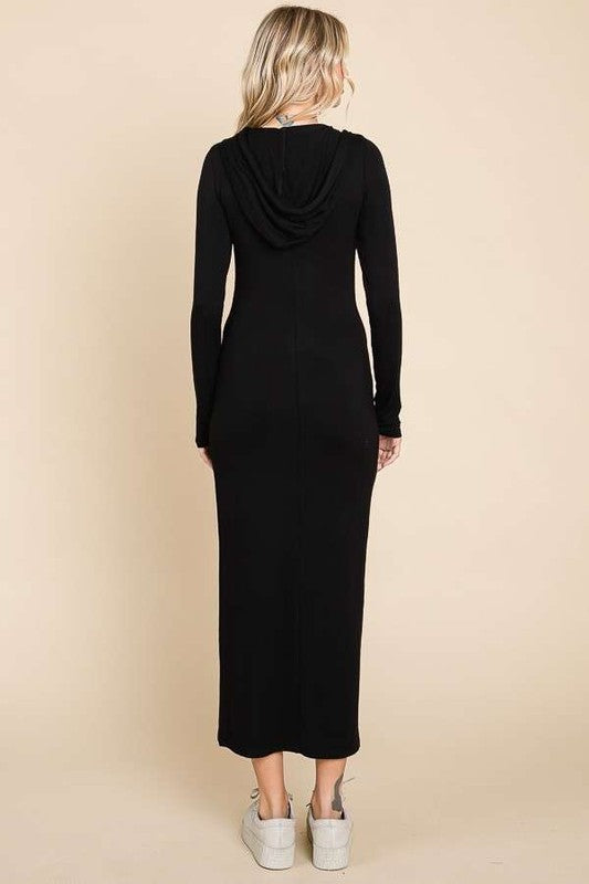 Diana Side Slit Hooded Maxi Dress - Black
