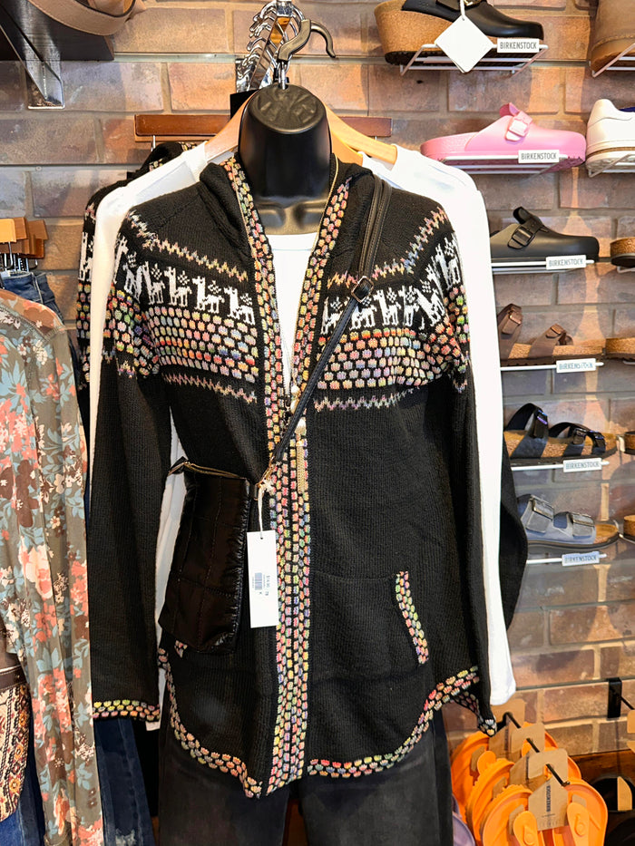 Georgia Fair Isle Hooded Jacket - Black