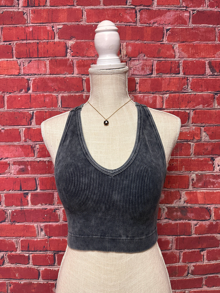Portia Washed Racerback Brami - Ash Black