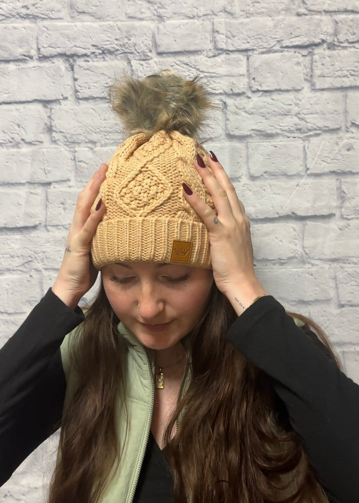 Peachy Cable Knit Pom Hat