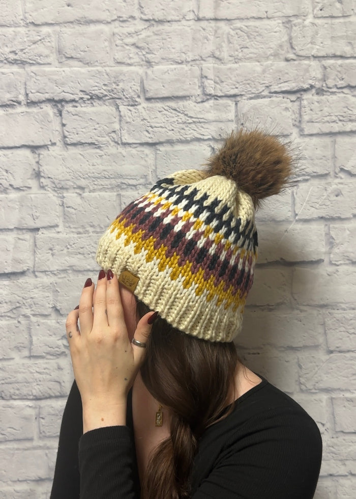 Kaye Patterned Pom Hat