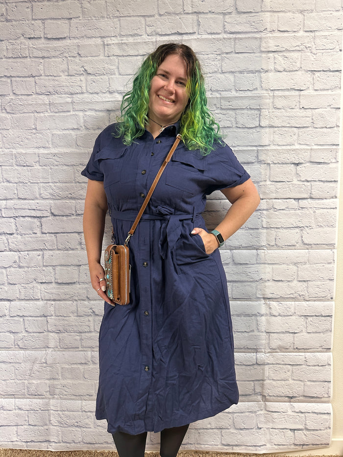 Callie Mid-Length Utility Shirtdress - Navy