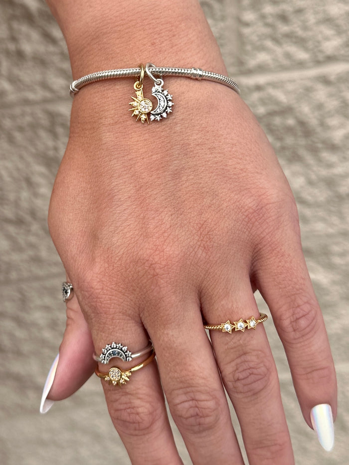 Celestial moon sterling silver ring