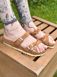 Birkenstock Franca Braided Leather Sandal - Cognac (Regular/Wide)