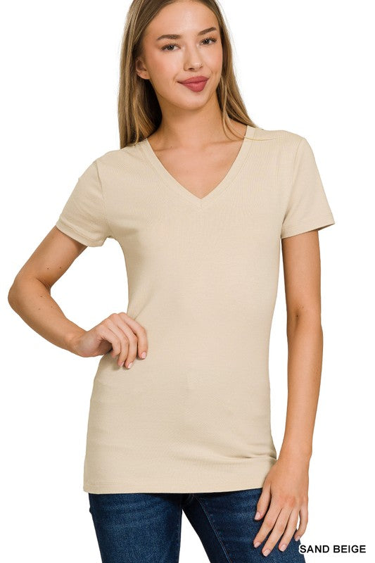 Maia V-Neck Tee - Sand Beige