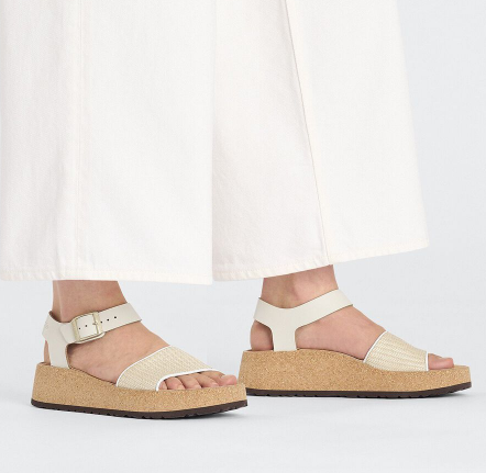 Birkenstock Glenda Raffia Leather Sandals - White (Medium/Narrow)