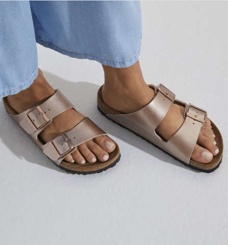 Birkenstock Arizona Two-Strap Sandals in Taupe with Copper Buckles BIRKENSTOCK Arizona: Copper Birko-Flor® – Bliss main image 2