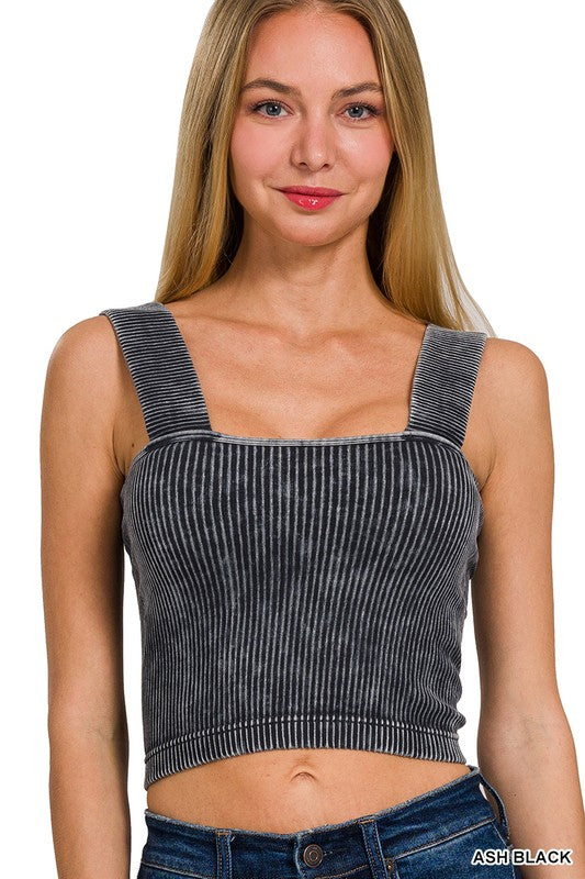 Talia Mineral Wash Ribbed Brami - Ash Black