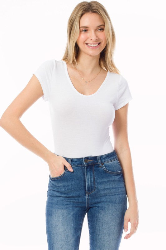 Rachael Short Sleeve Bodysuit - White