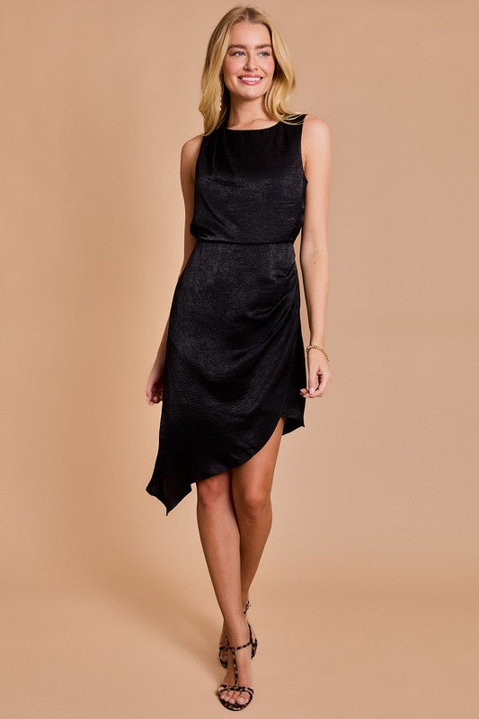 Vanessa Shirred Asymmetrical Hem Dress – Urban Chic Boutique