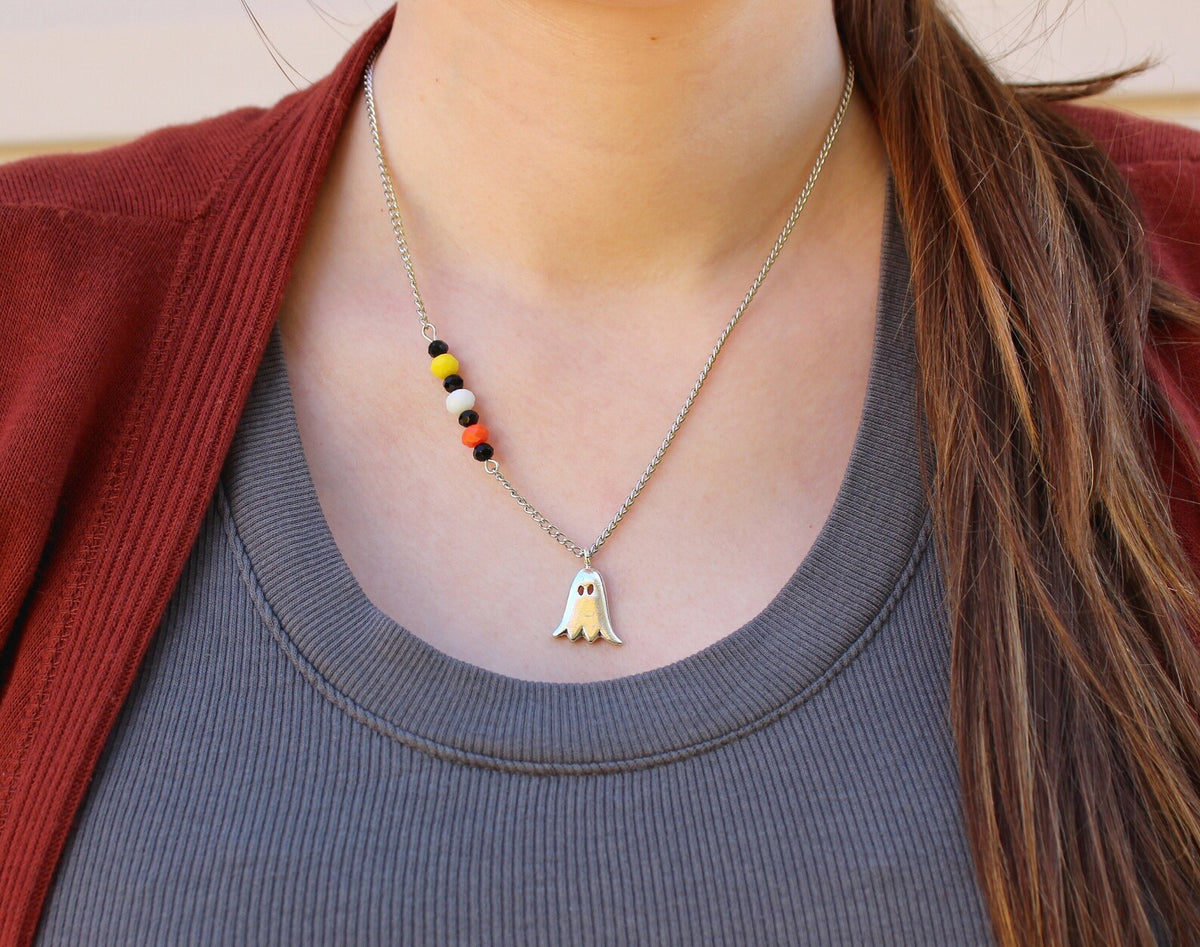 Lil' Ghost Halloween Beaded Detail Necklace