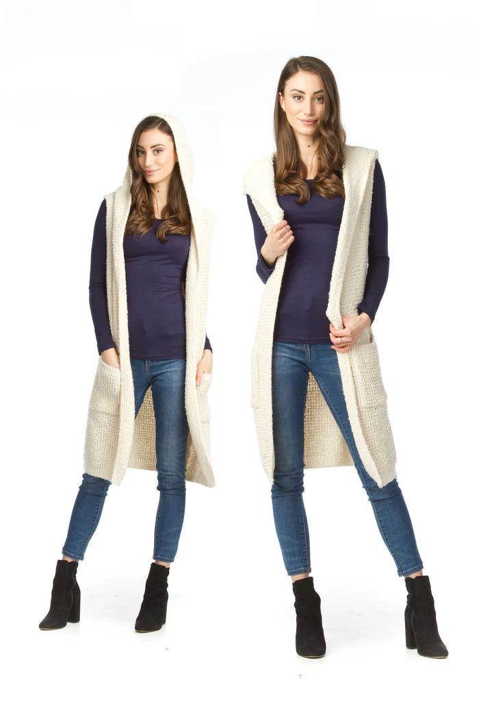 Emilia Textured Knit Longline Sweater Vest - Cream