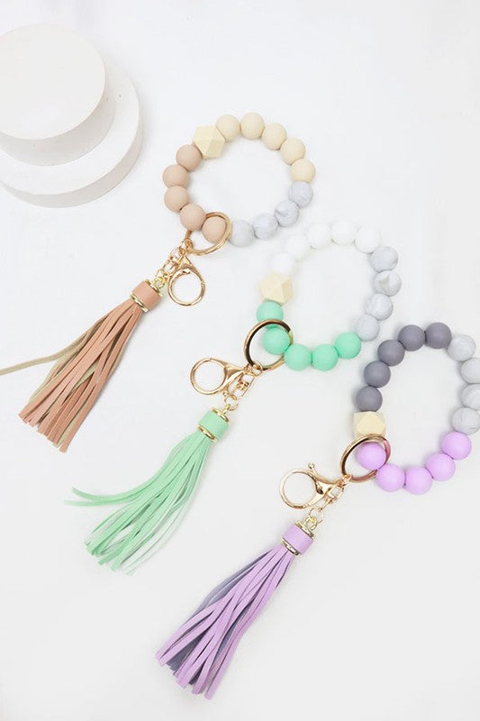 Leah Silicone Beaded Tassel Keychain Bracelet