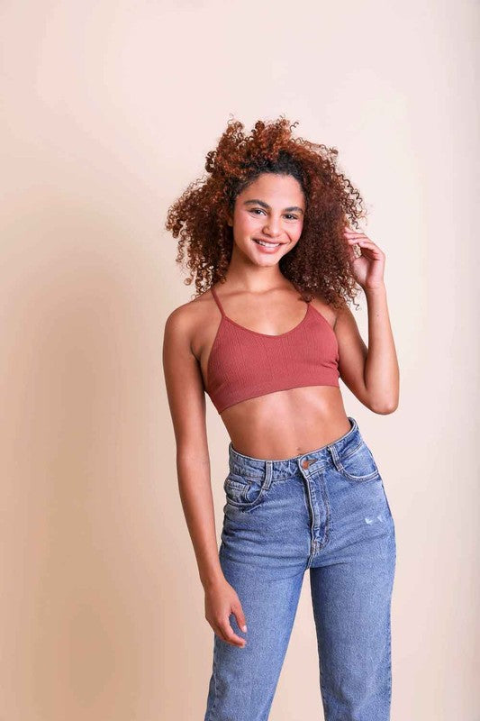 Zahra Tattoo Mesh Racerback Bralette - Rust