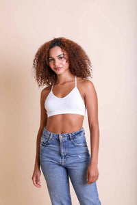 Zahra Tattoo Mesh Racerback Bralette - White