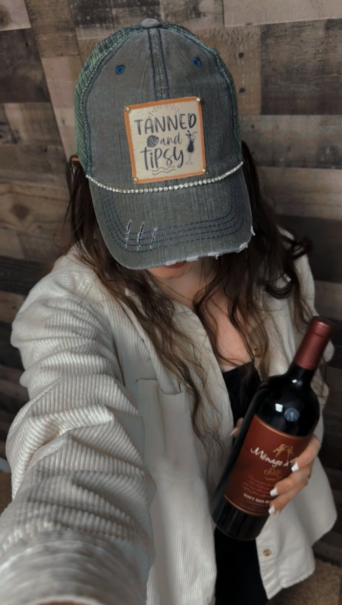 "Tanned and Tipsy" Distressed Trucker Cap