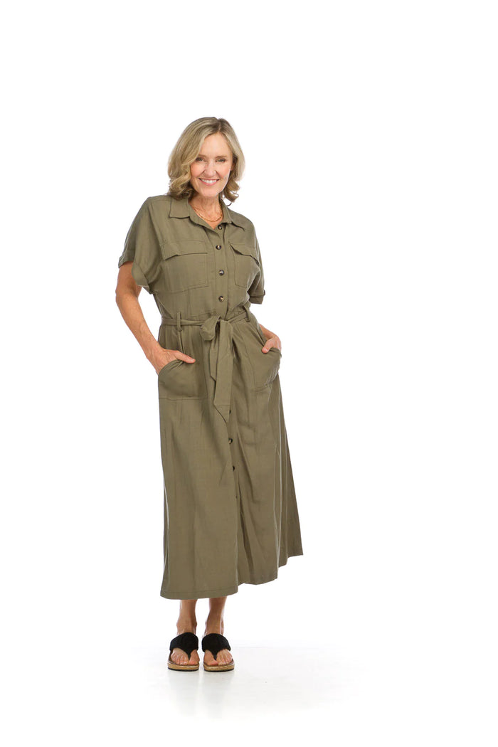 Callie Mid-Length Utility Shirtdress - Khaki