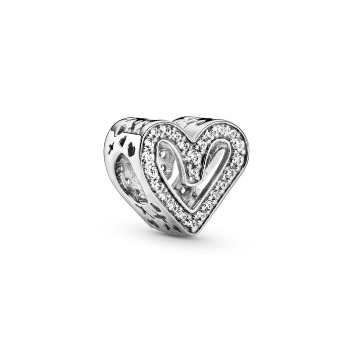 Abstract Heart sterling silver charm with clear cubic zirconia