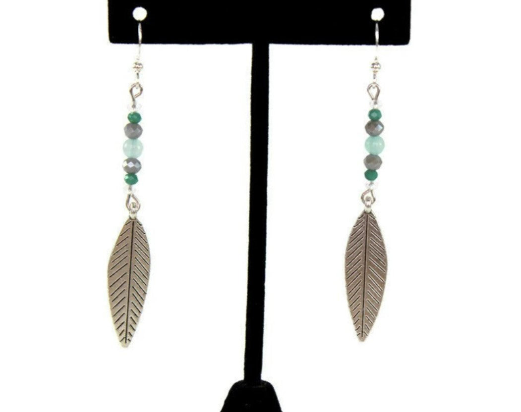 Pale Green & Silver Leaf Earrings