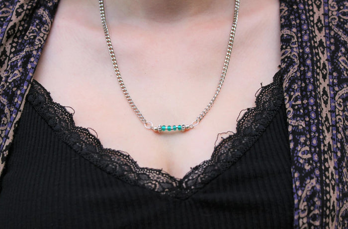 Teal Beaded Bar Necklace