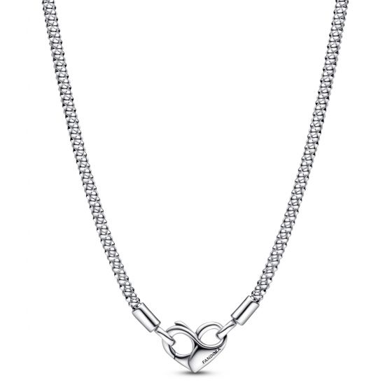 Studded chain sterling silver necklace with heart clasp 45cm