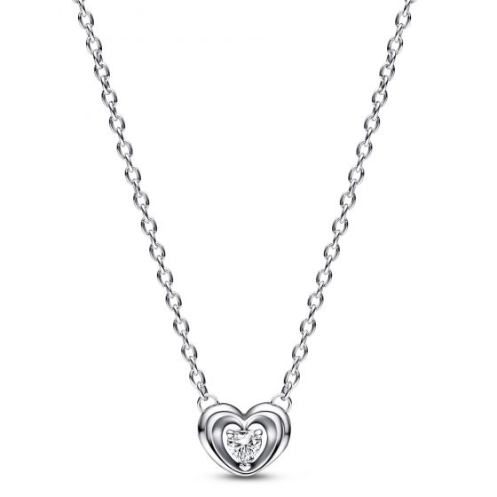 Heart sterling silver collier with clear cubic zirconia 45cm