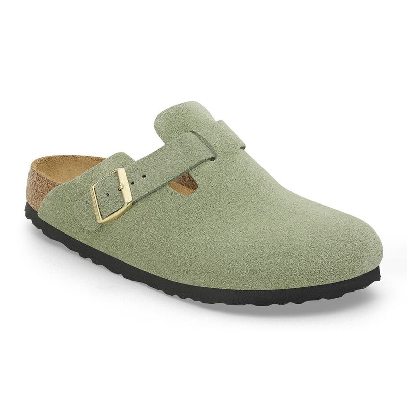 Birkenstock Boston Suede Soft Footbed Clogs - Green Tea (Medium/Narrow)