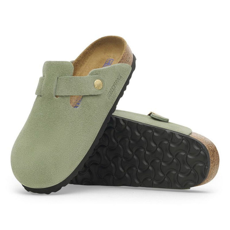 Birkenstock Boston Suede Soft Footbed Clogs - Green Tea (Medium/Narrow)