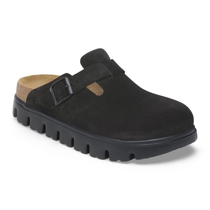 Birkenstock Boston Chunky Suede Clogs - Black (Medium/Narrow)