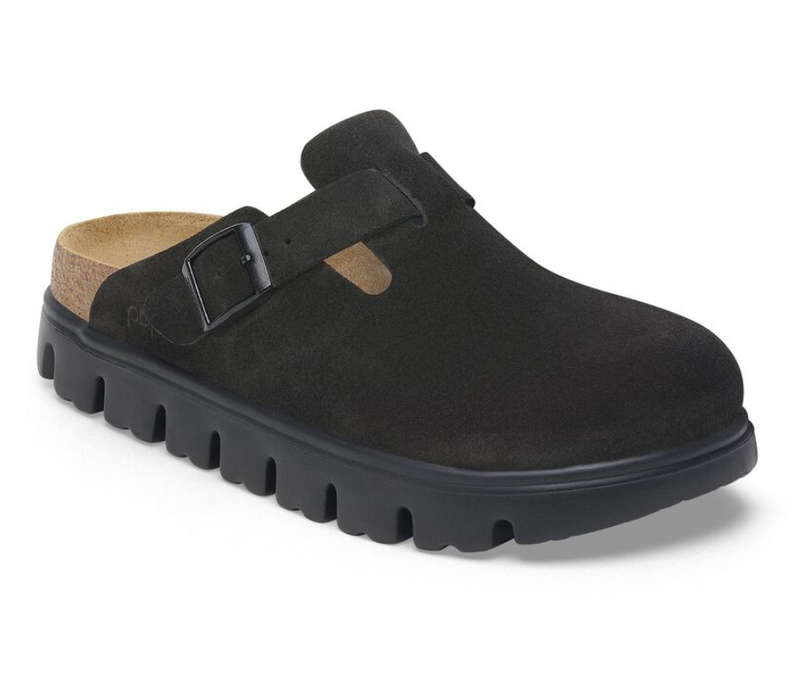Birkenstock Boston Chunky Suede Clogs - Black (Medium/Narrow)