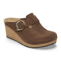 Birkenstock Fanny Suede Wedge Clogs - Dark Tea (Medium/Narrow)