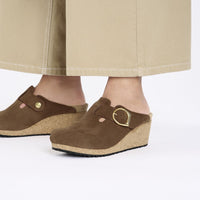 Birkenstock Fanny Suede Wedge Clogs - Dark Tea (Medium/Narrow)