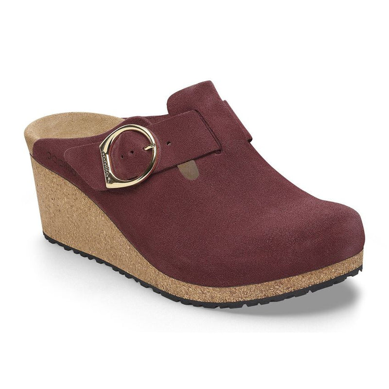 Birkenstock Fanny Suede Wedge Clogs - Berry (Medium/Narrow)