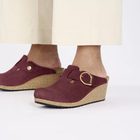 Birkenstock Fanny Suede Wedge Clogs - Berry (Medium/Narrow)