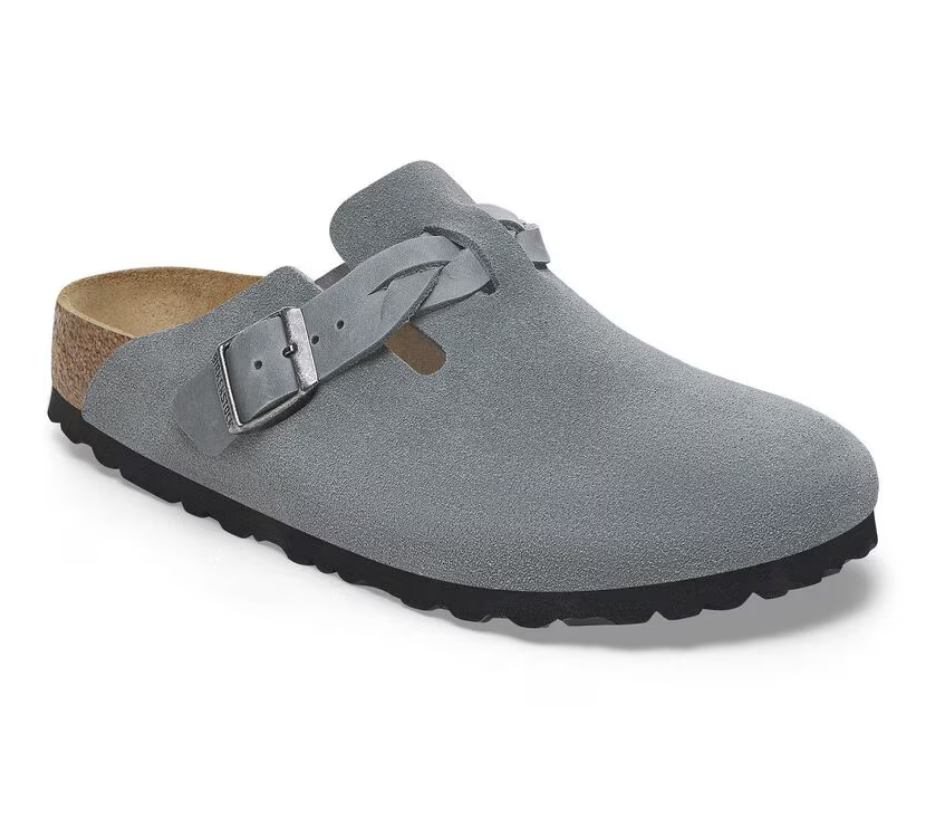 Birkenstock Boston Braided Suede Clogs - Basalt Gray (Medium/Narrow)