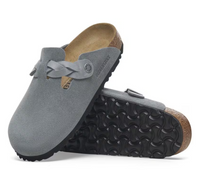 Birkenstock Boston Braided Suede Clogs - Basalt Gray (Medium/Narrow)