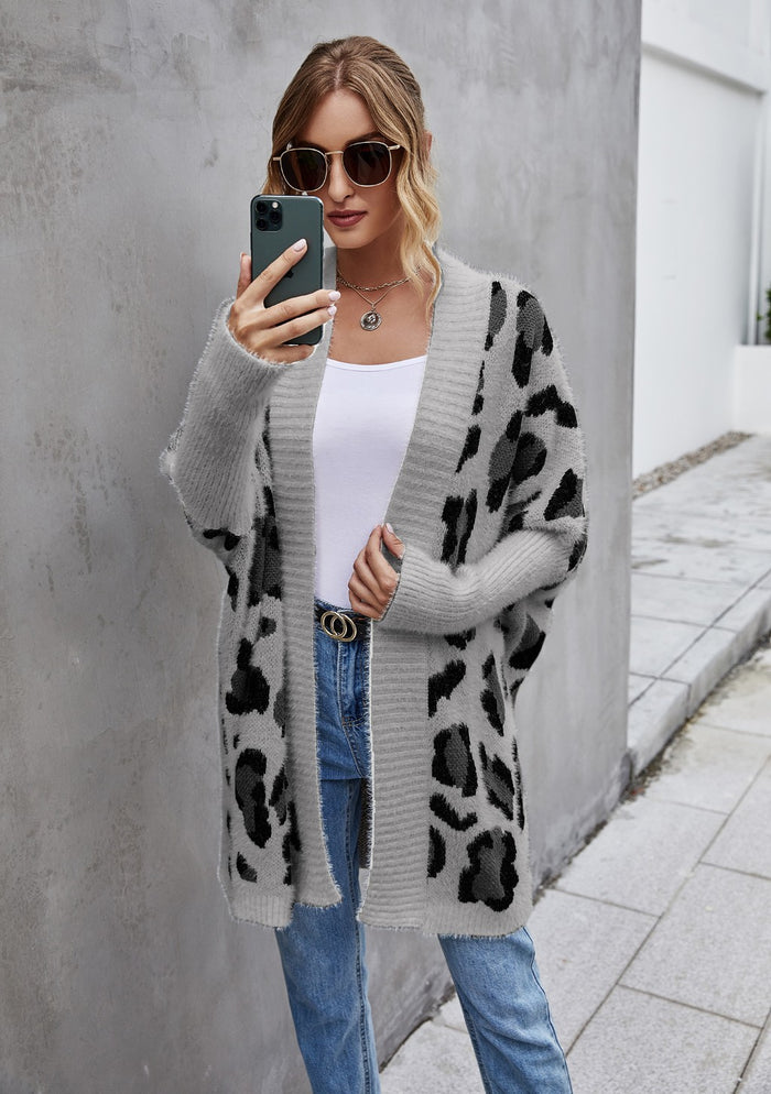 Raelynn Leopard Print Cardigan - Gray