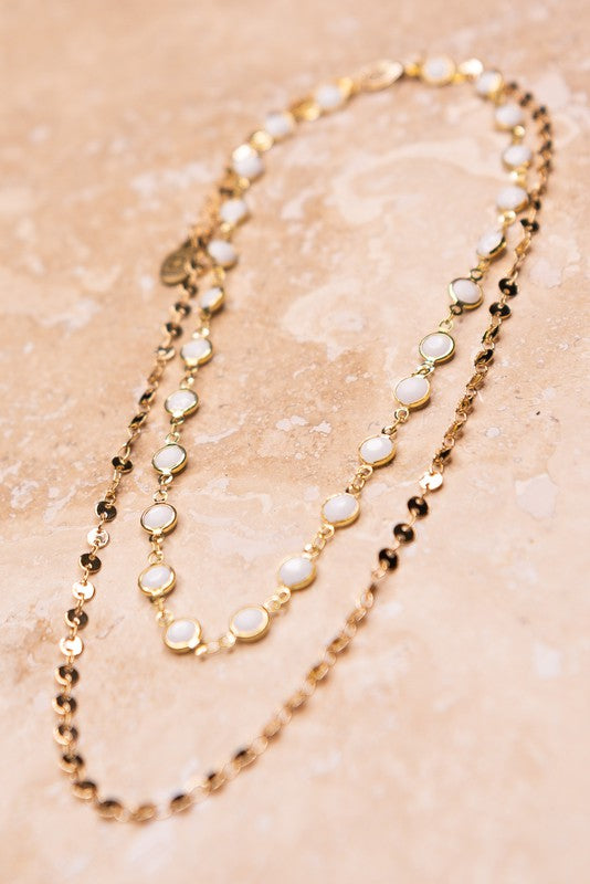 White & Gold Disc Layered Necklace