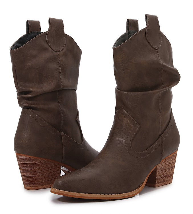 Sherry Slouchy Western Faux Leather Boots