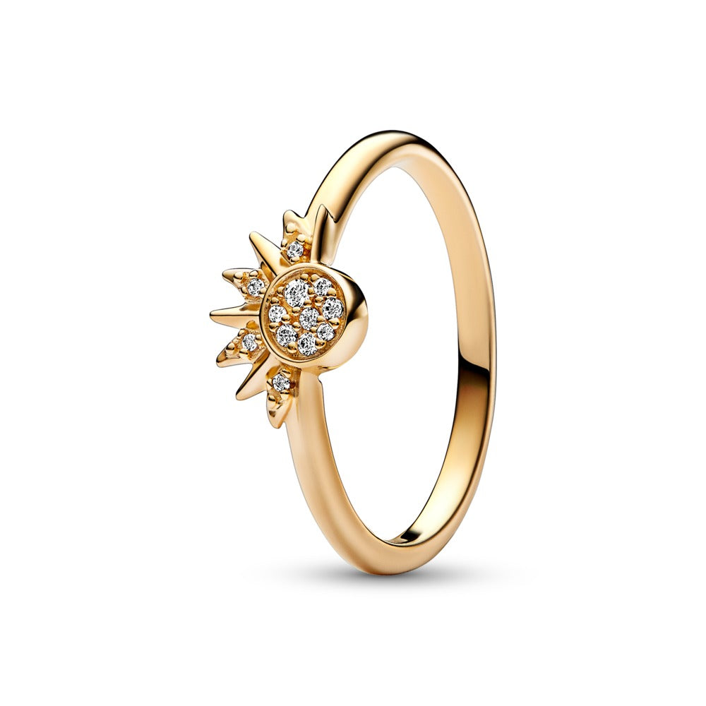 Celestial sun 14k gold-plated ring with clear 9/60