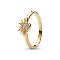 Celestial sun 14k gold-plated ring with clear cubic zirconia