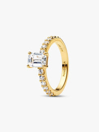 Rectangular Sparkling Halo Ring