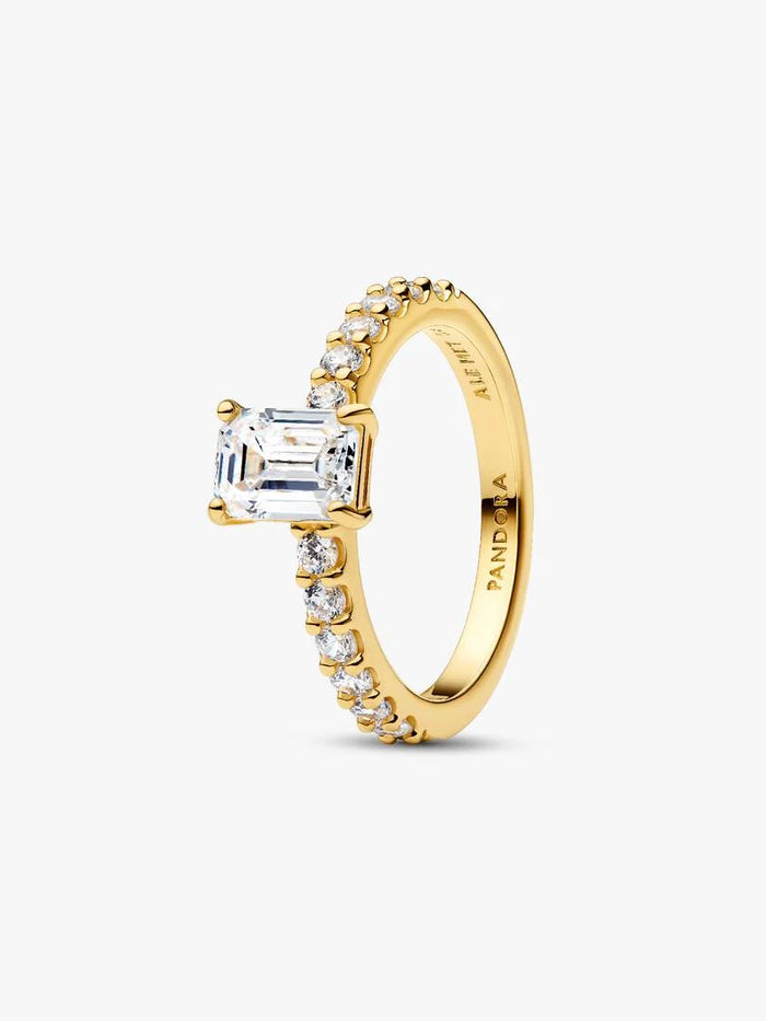 Rectangular Sparkling Halo Ring