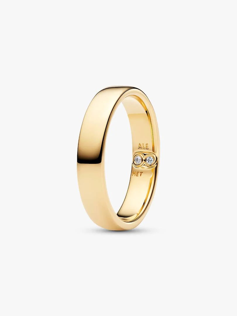 Engravable 14k gold-plated ring with clear cubic zirconia